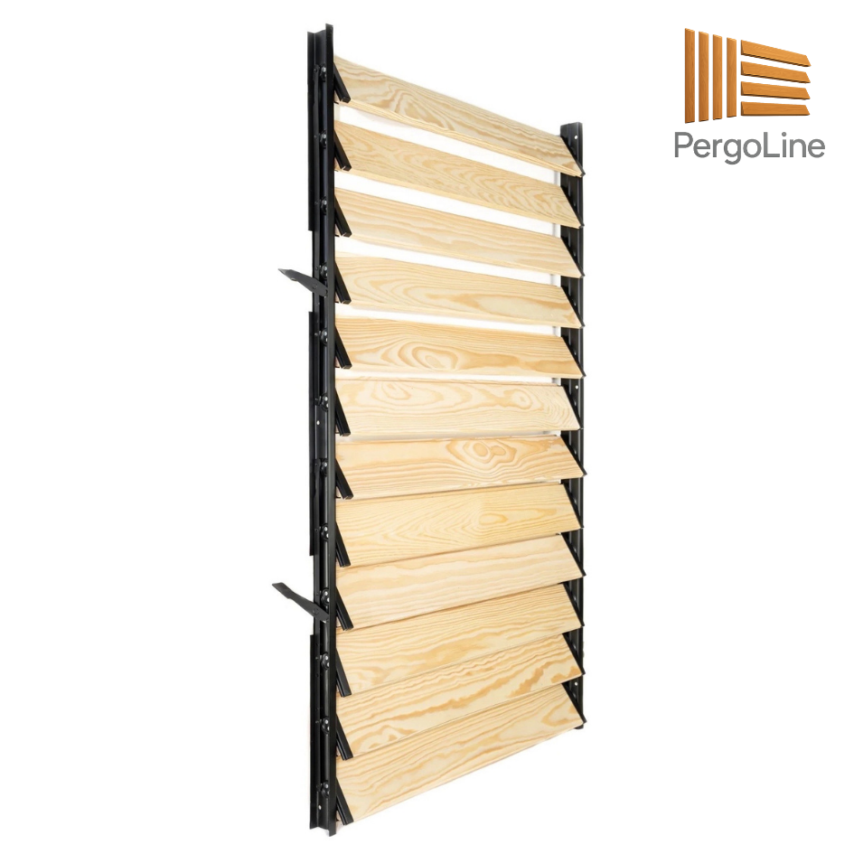 PergoLino10 Complete Kit – Adjustable Terrace Shutter, 90 cm Height + 10 Natural Pine Slats (100–130 cm)