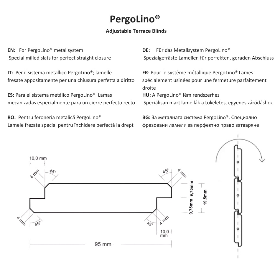PergoLino24 – 216 cm DIY Metal System for 24 Slats | Terrace Blinds