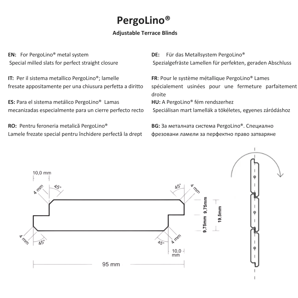100 / 110 / 130 cm slats for the PergoLino® system. Made of natur pine wood for a perfect closure.